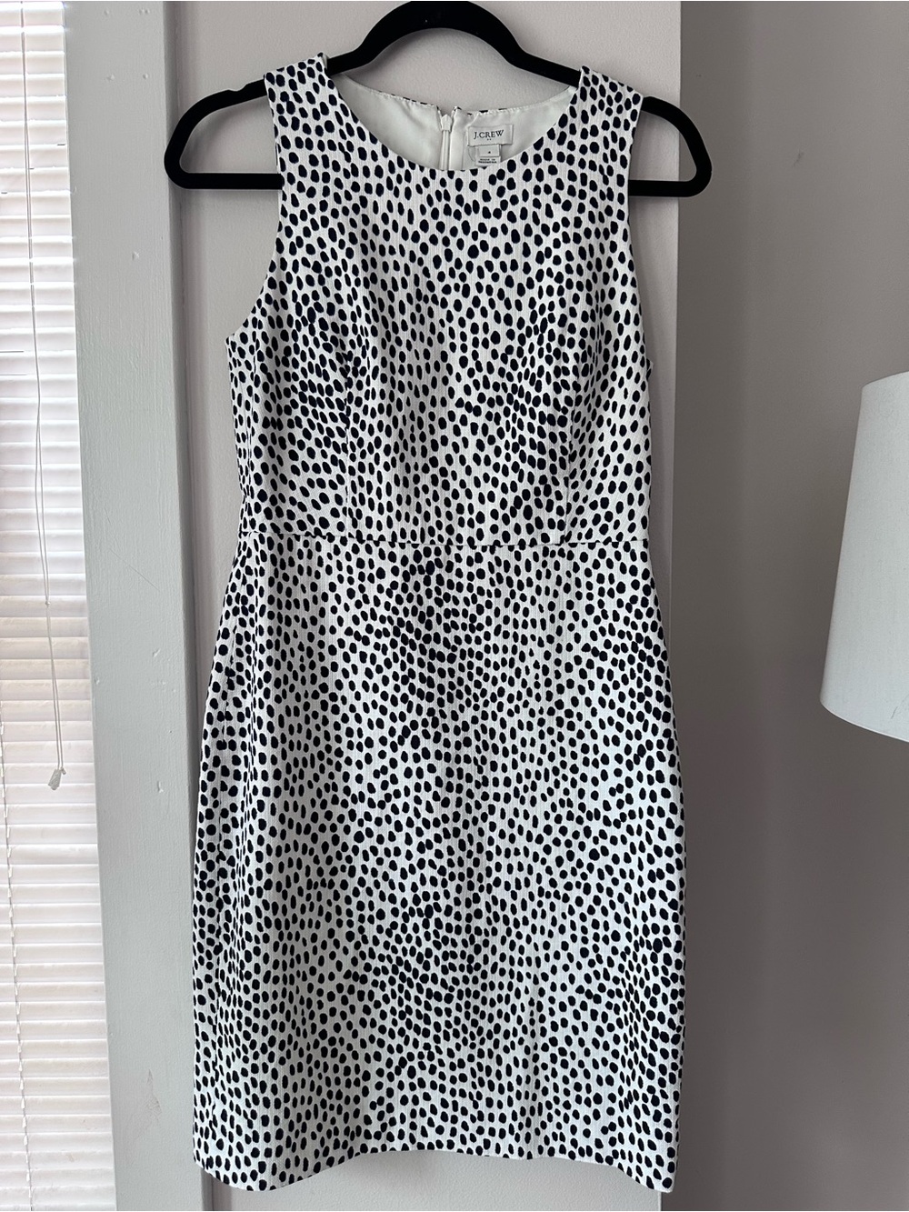 J. Crew Black & White Sleeveless Dot-Print Sheath Dress